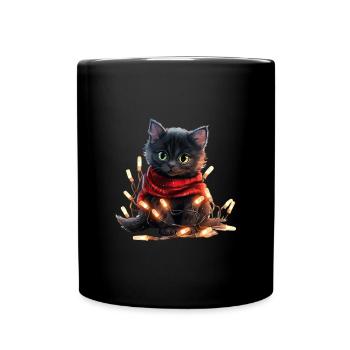 Christmas Lights Cat Christmas - Full Colour Mug - black - Front