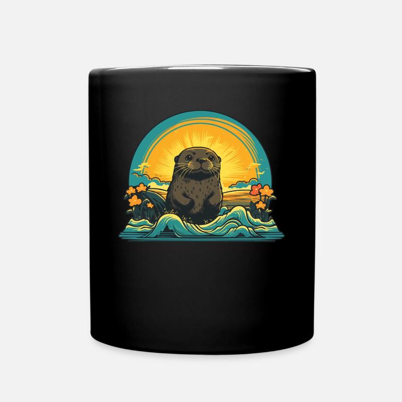Otter Retro Fischotter Seeotter - Tasse einfarbig - Schwarz
