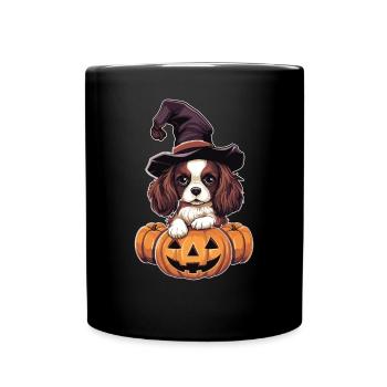 Halloween Witch Hat Pumpkin Dog Cavalier King - Full Colour Mug - black - Front