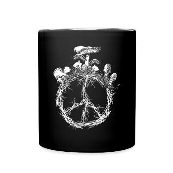 Peace Sign Mushroom Cottagecore Shroom Mycology - Full Colour Mug - black - Front