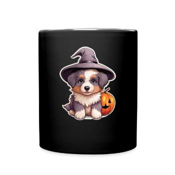 Halloween Chapeau de Sorcière Citrouille Chien Berger Australien - Mug uni - noir - Devant