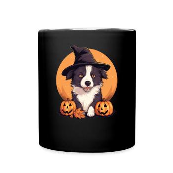 Halloween Chapeau de Sorcière Citrouille Chien Border Collie - Mug uni - noir - Devant