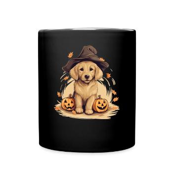 Halloween Witch Hat Pumpkin Dog Golden Retriver - Full Colour Mug - black - Front