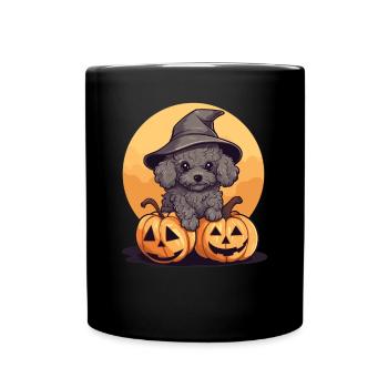 Halloween Witch Hat Pumpkin Dog Poodle - Mug uni - noir - Devant