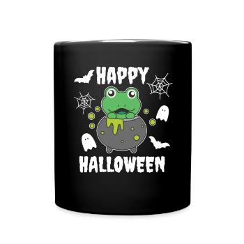 Frog Happy Halloween Witch's Cauldron Bat - Full Colour Mug - black - Front