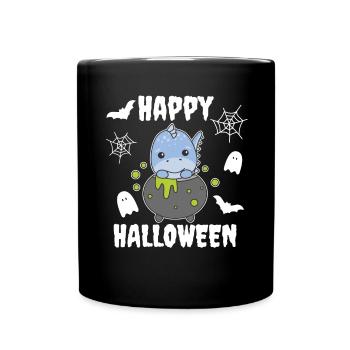 Dino Happy Halloween Witch's Cauldron Bat - Full Colour Mug - black - Front