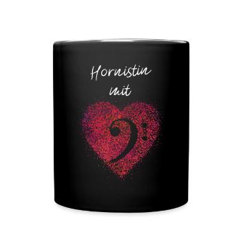 Hornistin mit Herz Waldhornspielerin Waldhorn - Tasse einfarbig - Schwarz - Vorne