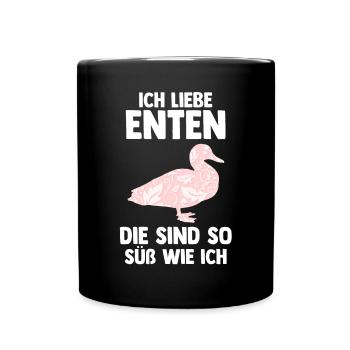 Entenliebhaber Tiermotiv Ente - Tasse einfarbig - Schwarz - Vorne