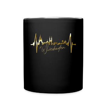Wiesbaden Skyline Herzschlag Fan Herz Hessen Liebe - Tasse einfarbig - Schwarz - Vorne