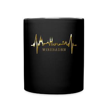 Wiesbaden Skyline Herzschlag Fan Herz Hessen Liebe - Tasse einfarbig - Schwarz - Vorne