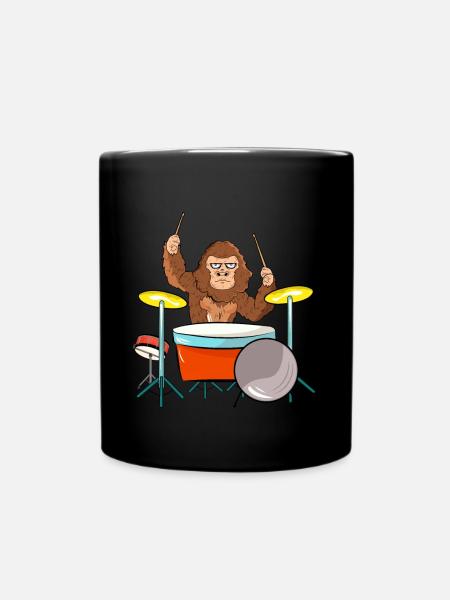 Bigfoot Playing Drums - Full Colour Mug - black