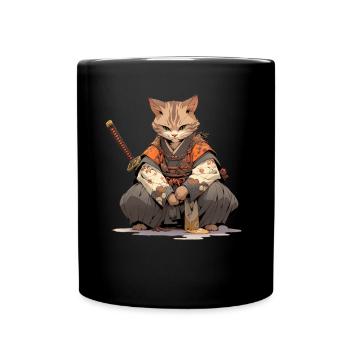 Asia Cat Japanese Samurai Samurai - Full Colour Mug - black - Front