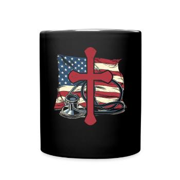 Christian Nurse RN USA Flag Nursing Christianity - Full Colour Mug - black - Front