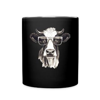 Kuh mit Sonnenbrille - Tasse einfarbig - Schwarz - Vorne