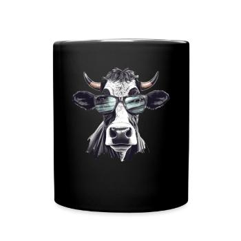Kuh mit Sonnenbrille - Tasse einfarbig - Schwarz - Vorne