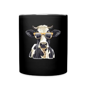 Kuh mit Sonnenbrille - Tasse einfarbig - Schwarz - Vorne