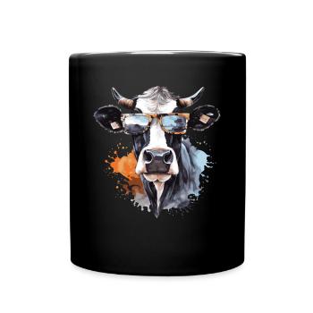 Kuh mit Sonnenbrille - Tasse einfarbig - Schwarz - Vorne