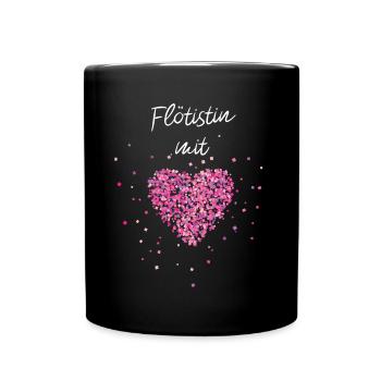 Flötistin mit Herz Flöte Musikverein Marschkapelle - Tasse einfarbig - Schwarz - Vorne