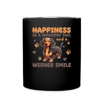 Happiness Is A Wagging Tail And A Wiener Smile - Full Colour Mug - black - Front