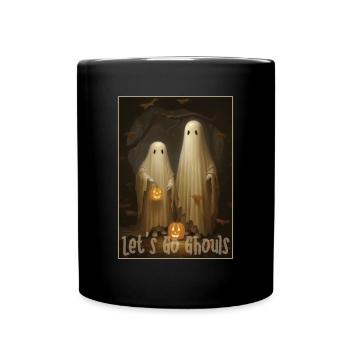 Let's go ghouls groovy ghost with vintage pumkin - Tasse einfarbig - Schwarz - Vorne