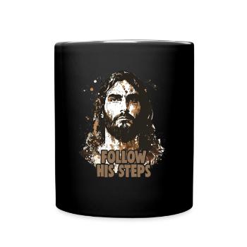 Christliche Zitate Designs Follow His Steps - Tasse einfarbig - Schwarz - Vorne