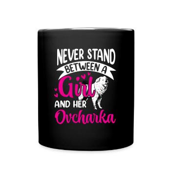 Girl and Ovcharka Caucasian Shepherd Dog - Full Colour Mug - black - Front