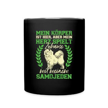 Samojede spielt Zuhause Samojedenspitz - Tasse einfarbig - Schwarz - Vorne