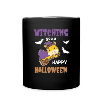 Giraffe Hexe Witching you a Happy Halloween - Tasse einfarbig - Schwarz - Vorne
