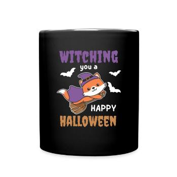 Fuchs Hexe Witching you a Happy Halloween - Tasse einfarbig - Schwarz - Vorne