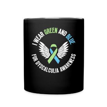 Je porte un ruban vert et bleu pour - Mug uni - noir - Devant