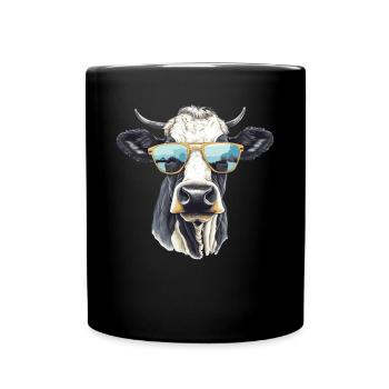 Kuh mit Sonnenbrille - Tasse einfarbig - Schwarz - Vorne