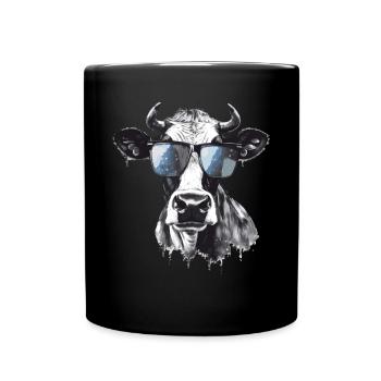 Kuh mit Sonnenbrille - Tasse einfarbig - Schwarz - Vorne