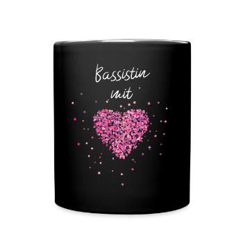 Bassistin mit Herz Kontrabass Kammerkabinett - Tasse einfarbig - Schwarz - Vorne