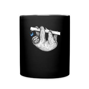 Faultier mit Schmetterling - Tasse einfarbig - Schwarz - Vorne