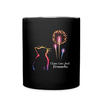 I love Cats and Fireworks - Tasse einfarbig - Schwarz - Vorne