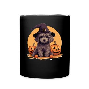 Halloween Witch Hat Pumpkin Dog Poodle - Full Colour Mug - black - Front