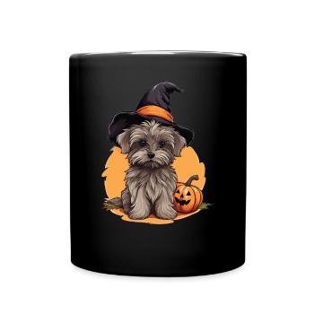Halloween Witch Hat Pumpkin Dog Yorkshire Terrier - Full Colour Mug - black - Front