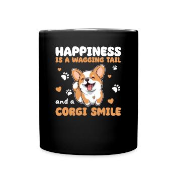 Happiness Is A Wagging Tail And An Corgi Smile - Full Colour Mug - black - Front