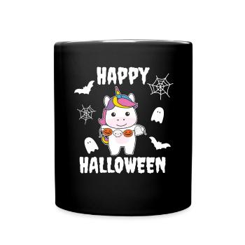 Einhorn Happy Halloween Kürbis Geist Kostüm - Tasse einfarbig - Schwarz - Vorne