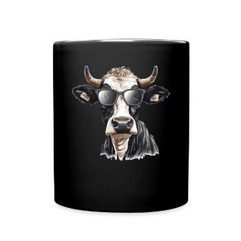 Kuh mit Sonnenbrille - Tasse einfarbig - Schwarz - Vorne