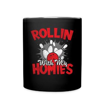 Rollin with my Homies Retro Bowling Geschenk - Tasse einfarbig - Schwarz - Vorne
