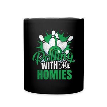 Rolling with my Homies Retro Bowling Geschenk - Tasse einfarbig - Schwarz - Vorne