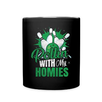 Rollin with my Homies Retro Bowling Geschenk - Tasse einfarbig - Schwarz - Vorne