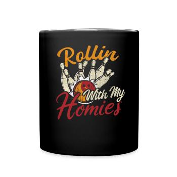 Rollin with my Homies Retro Bowling Geschenk - Tasse einfarbig - Schwarz - Vorne