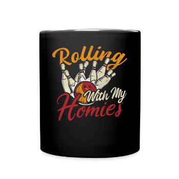 Rolling with my Homies Retro Bowling Geschenk - Tasse einfarbig - Schwarz - Vorne