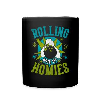Rolling with my Homies Retro Bowling Geschenk - Tasse einfarbig - Schwarz - Vorne
