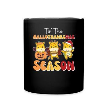 Tis' the Hallothanksmas Season Giraffe - Full Colour Mug - black - Front