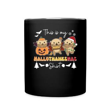 This is my Hallothanksmas Shirt Otter Christmas - Full Colour Mug - black - Front
