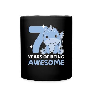 Dino for the 7th birthday children seven years old - Full Colour Mug - black - Front
