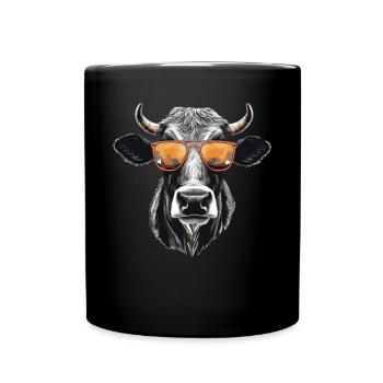 Kuh mit Sonnenbrille - Tasse einfarbig - Schwarz - Vorne